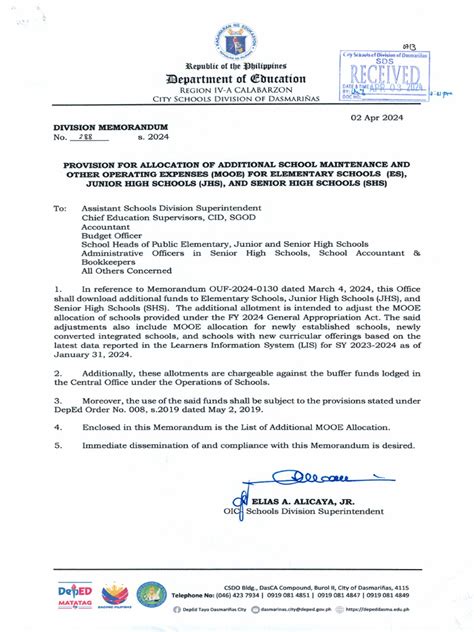 Division Memo No. 288, s. 2024 .